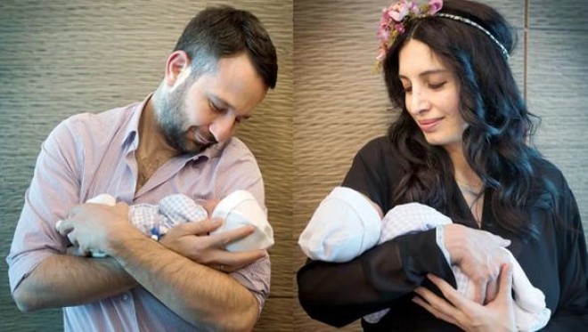 Sayanın əkizləri ilə ilk fotosu