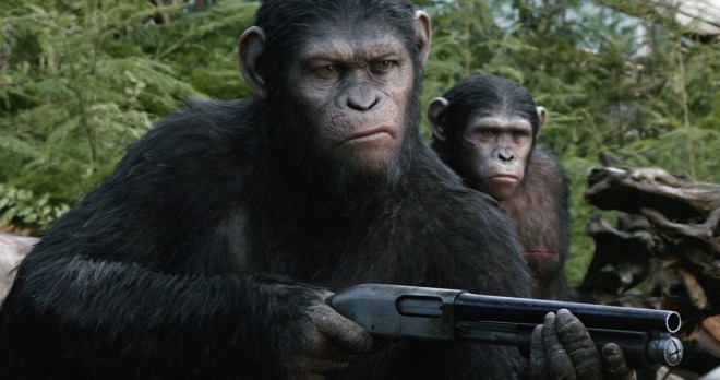 Meymunlar və insanlar arasında döyüş səhnələri yer alan filmdən - video