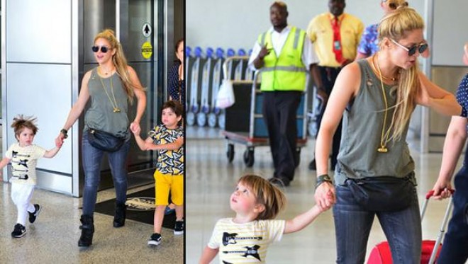 Şakira övladları ilə hava limanında