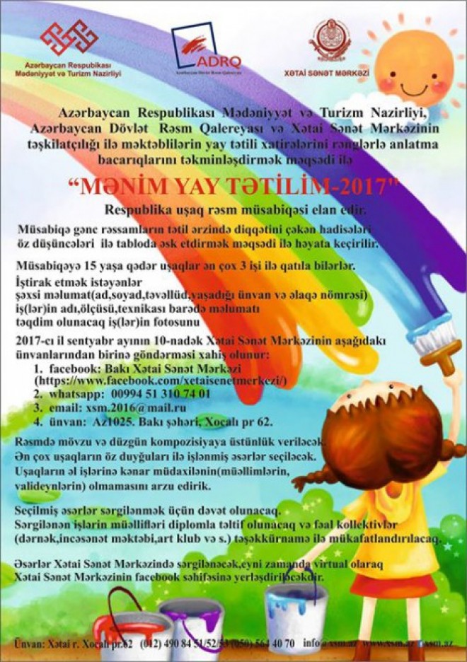 “Mənim yay tətilim-2017” rəsm müsabiqəsinə qeydiyyat davam edir