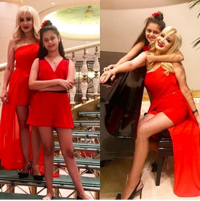 Məleykə Əsədova qızı ilə qırmızı libasda  - fotolar