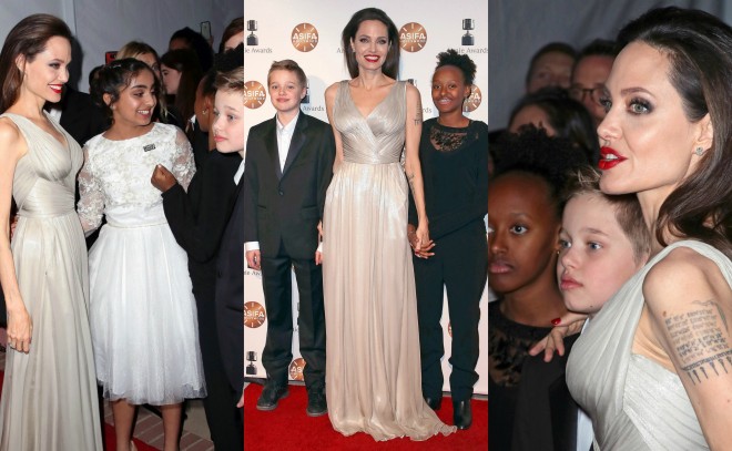 Ancelina övladları ilə mükafatlandırmada - foto