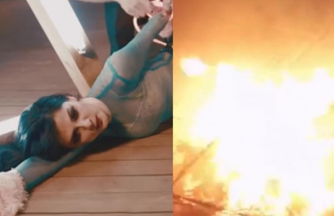 Natavanın klip çəkilişində yanğın baş verdi - video