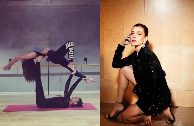 Aktrisa gününü yoqa ilə keçirir - video