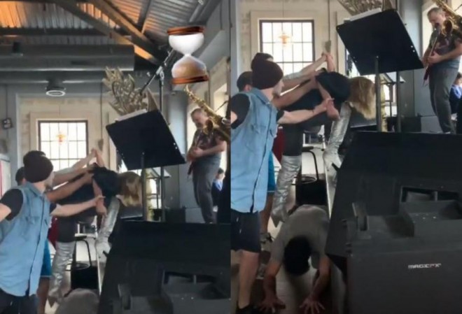 Aygün Kazımovanın ayağı sürüşdü - video