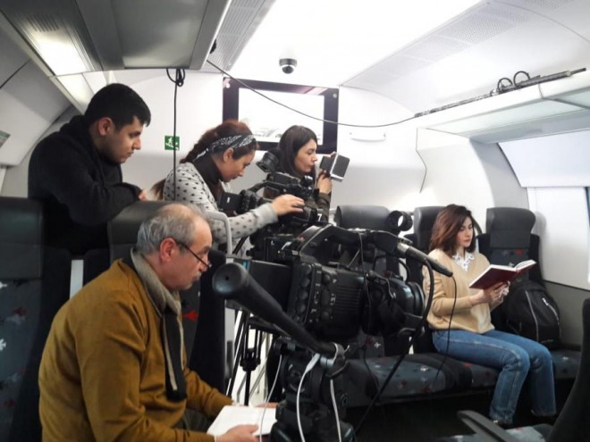 Nəsrin Cavadzadə Yevlaxda film çəkilişində