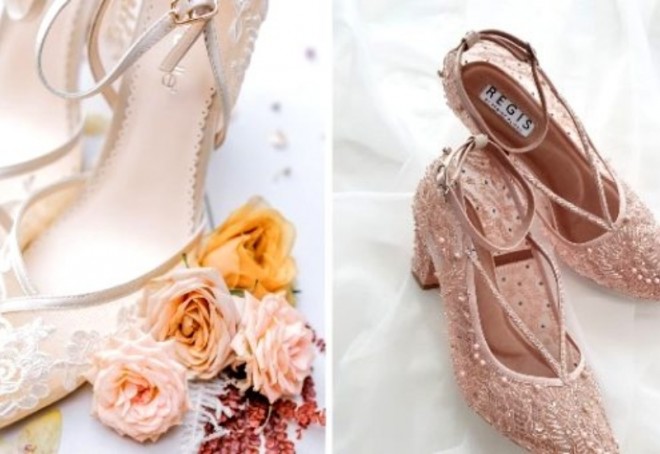 Çiçək dizanynlı gəlin ayaqqabıları - foto