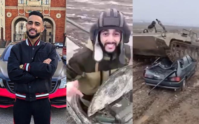 Blogger avtomobilin üstündən tankla keçdi - video