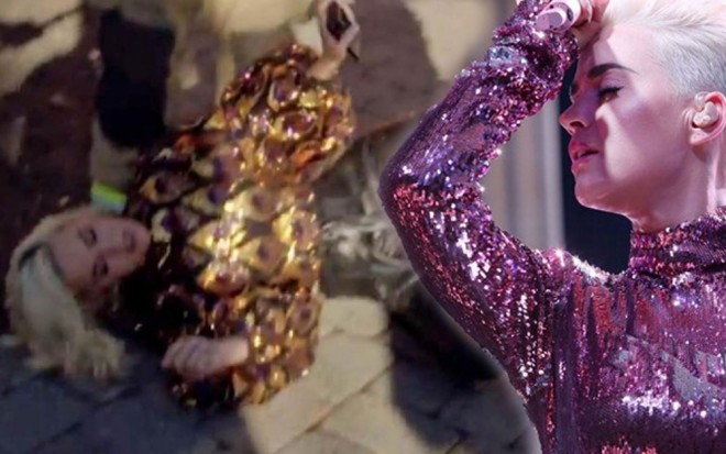 Keti Perri çəkilişdə anidən yerə yıxıldı - foto