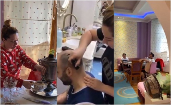 Xatirə həyat yoldaşının saçını qırxdı - video