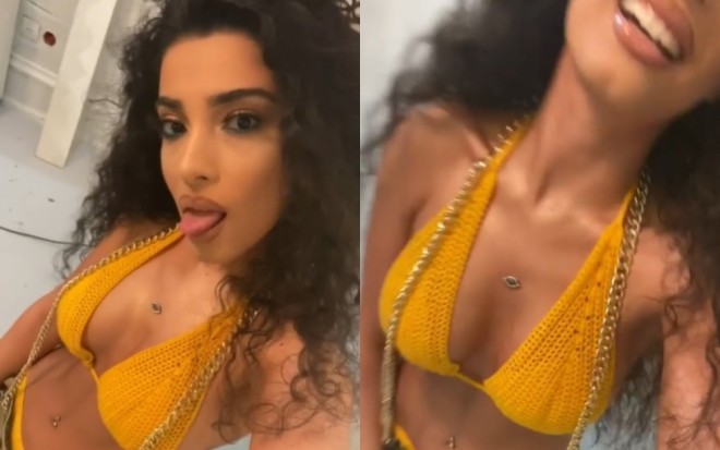 Sarı büstqalterdə video çəkdirdi