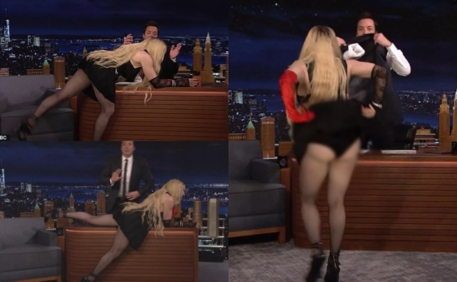 Madonna aparıcının stolunun üstünə uzandı - foto
