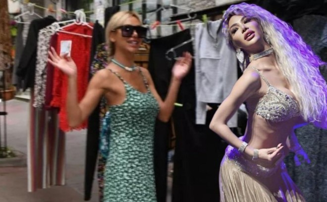 Rəqqasə geyimlərini küçədə satır - foto