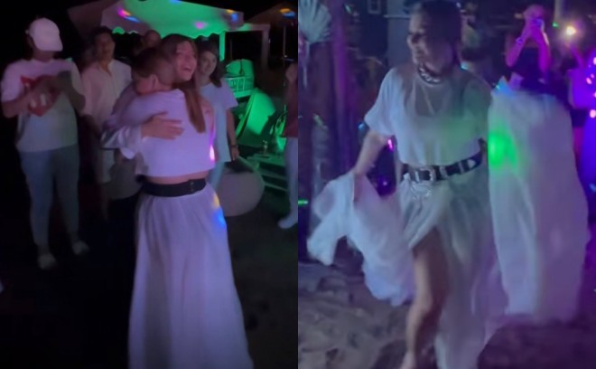 Aygün ayaqyalın qumun üstündə oynayıb