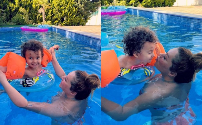 Xatirə hovuzda şəkillər çəkdirib