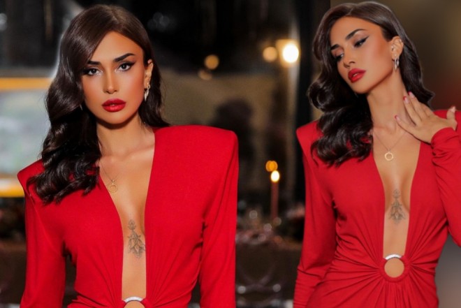 Pərvin in qırmızı libası diqqət çəkib - foto