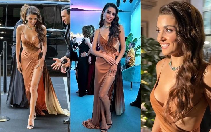 Hande uzun yarıqlı libasda