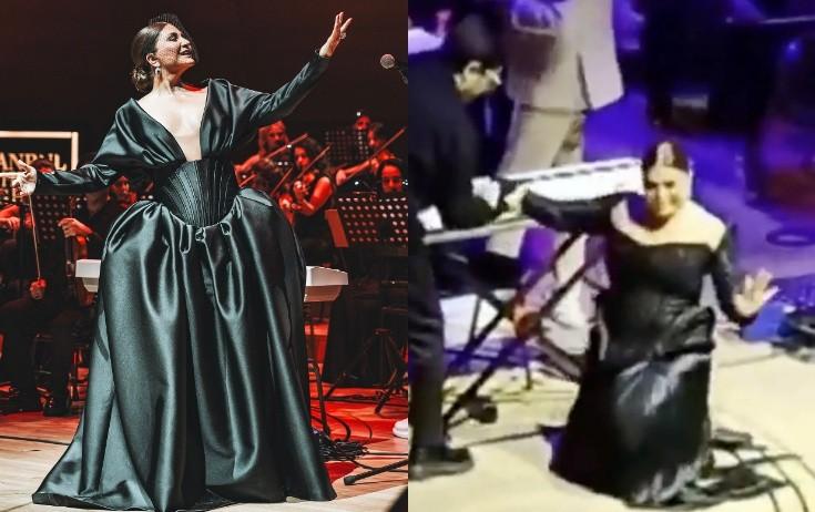 Sibel Can səhnədə yıxılıb