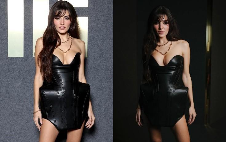 Aktrisanın qara dəri libası  - FOTO