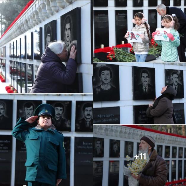 Xalq 20 Yanvar şəhidlərinin məzarlarını ziyarət edir - FOTO+VİDEO