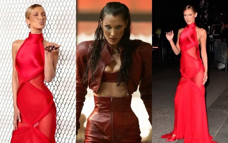 Bella Hadid qırmızı libasda - FOTO
